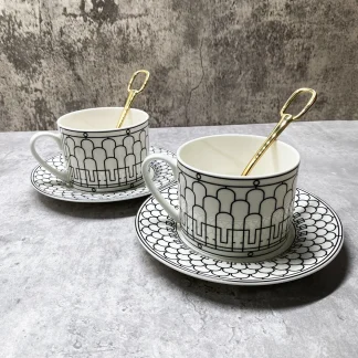 Geometric White Print Tea Set