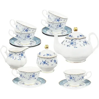 Blue Floral Gold-like Trim Tea Set