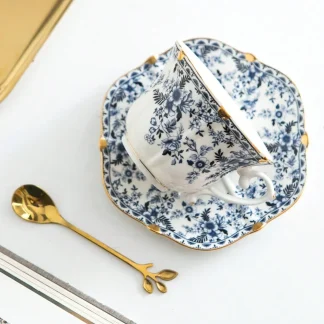 Elegant Blue Floral Tea Set